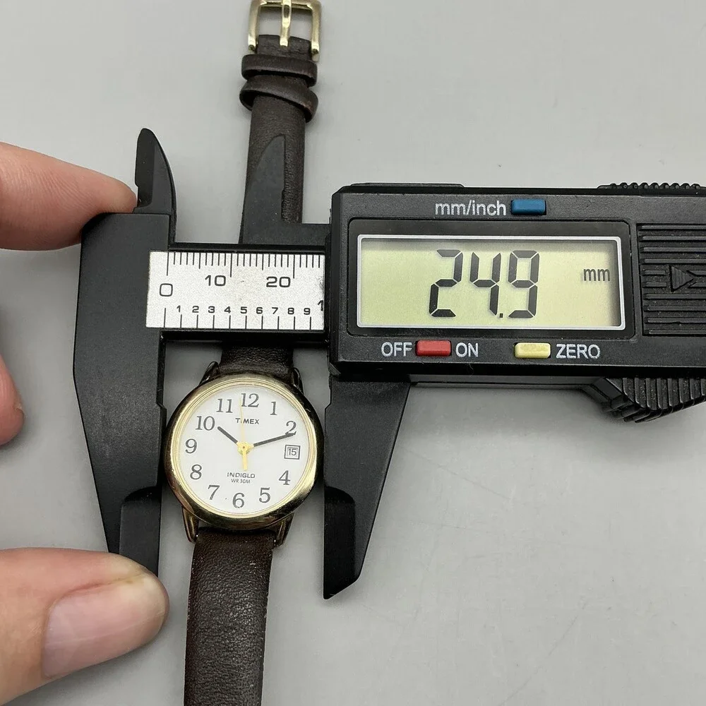 Timex Indiglo Womens Watch 25mm White Dial Leather Date Gold Tone New Battery
